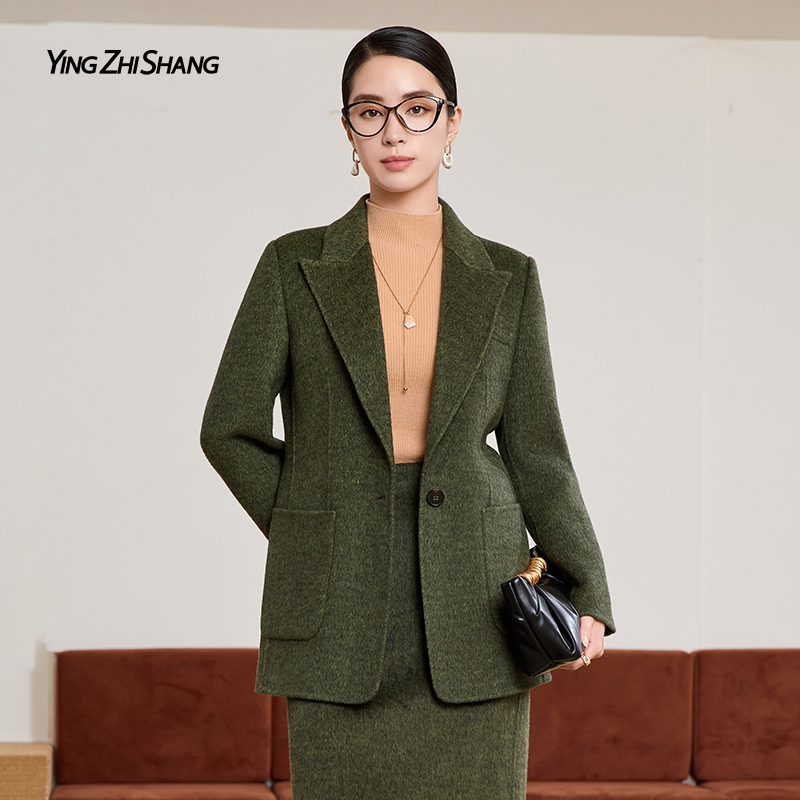 赢智尚2025秋冬新款复古高级苔藓绿高智气质中厚外套女ZK00105