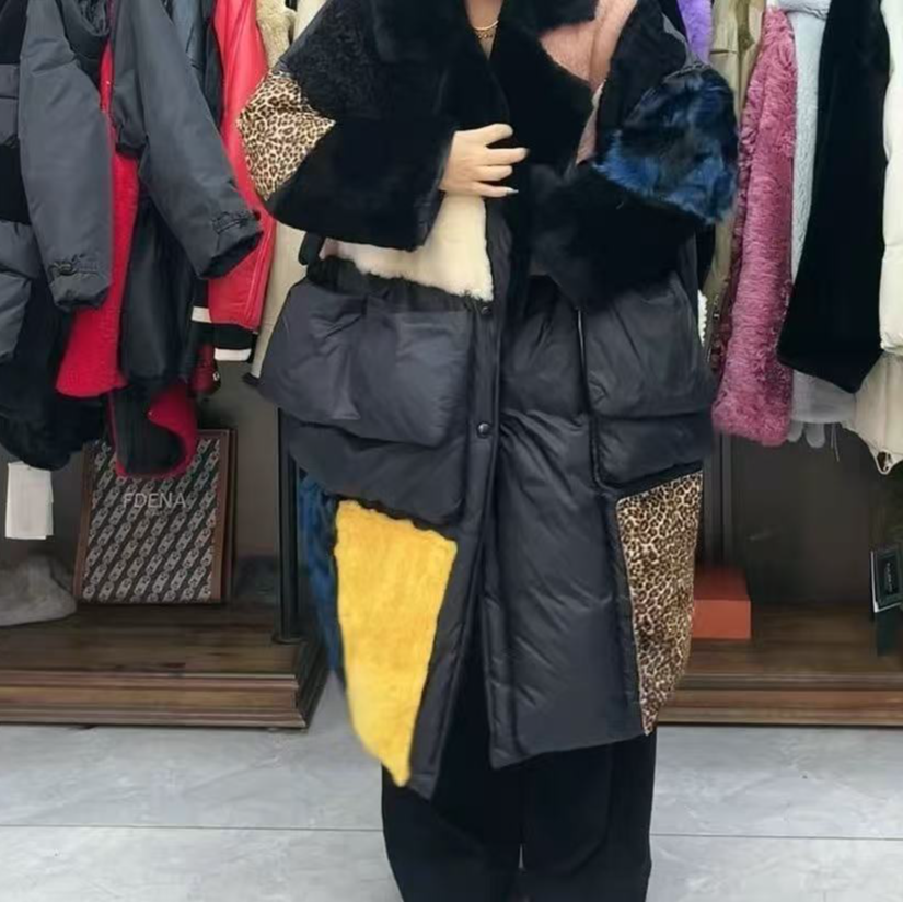 20225新款皮毛一体拼接羽绒服外套通用链接