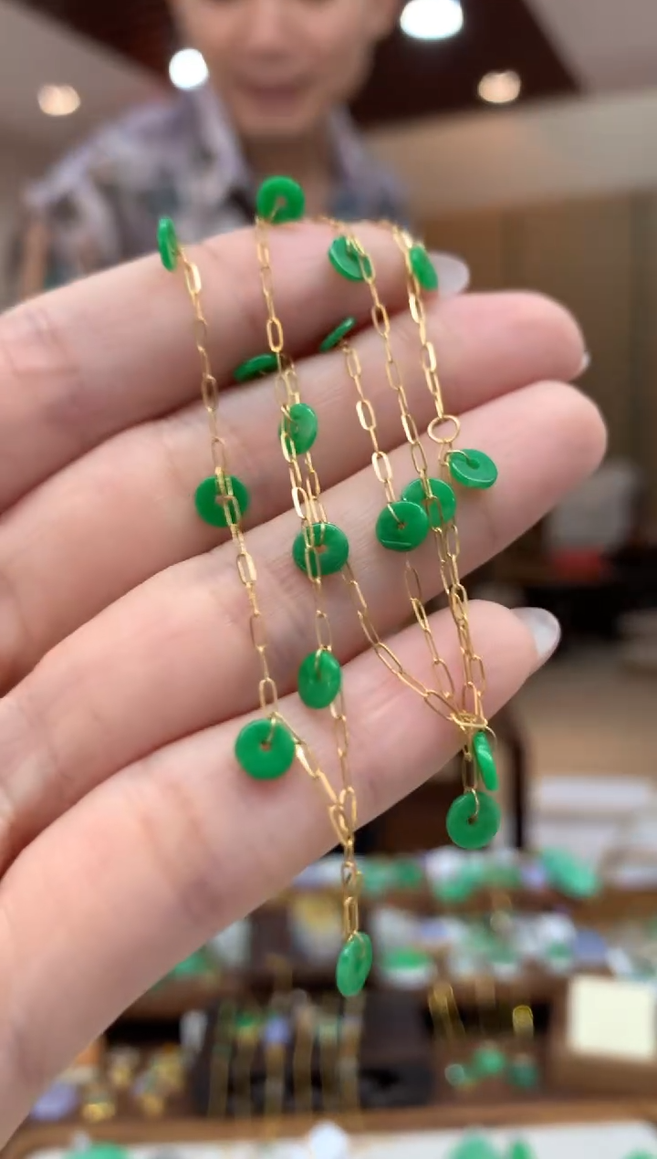 翡翠18K金镶嵌套链套链