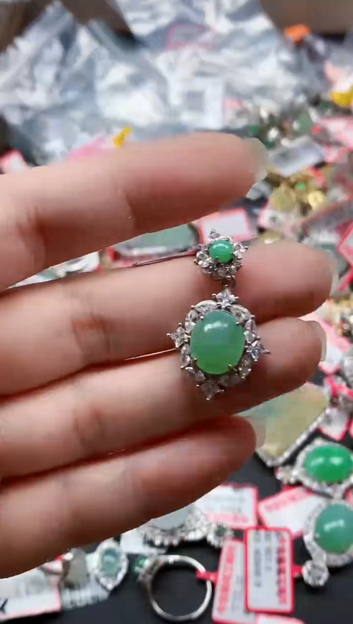 银S925镶嵌戒指翡翠天然A货缅甸翡翠