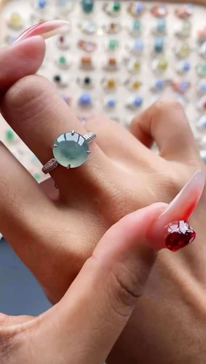 【闪购商品】翡翠戒指银S925镶嵌缅甸天然A货翡翠333  9+3