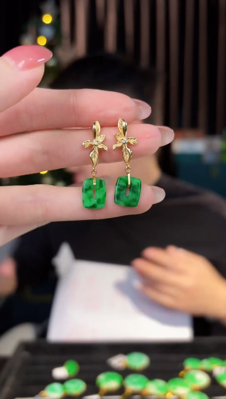 【闪购商品】翡翠耳饰银S925镶嵌缅料A货/支持复检/一件