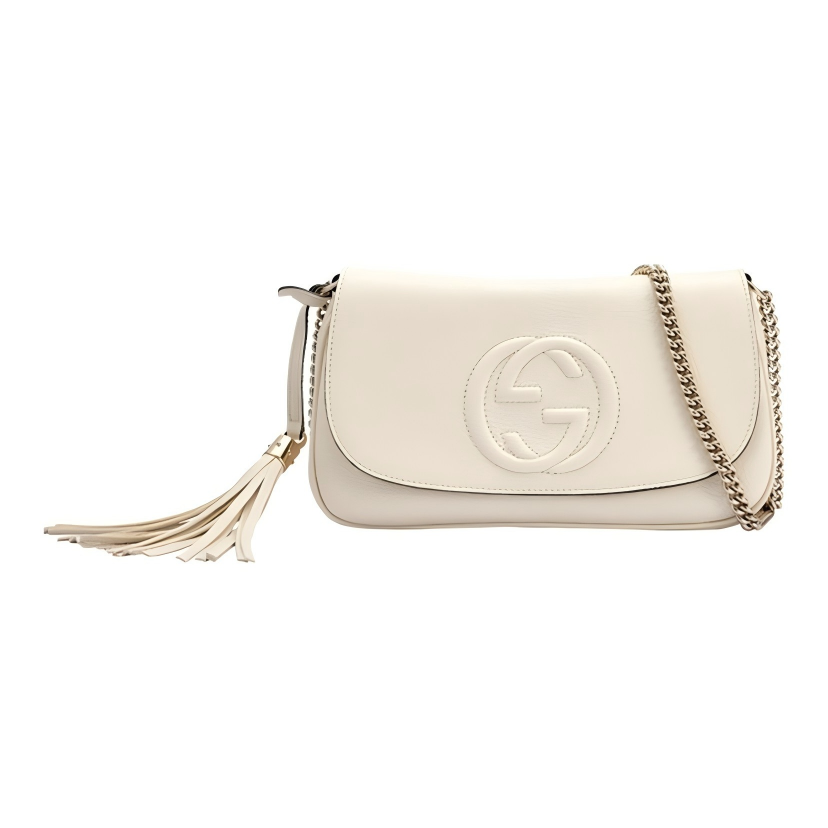 99新 GUCCI/古驰 白色抽穗链条包