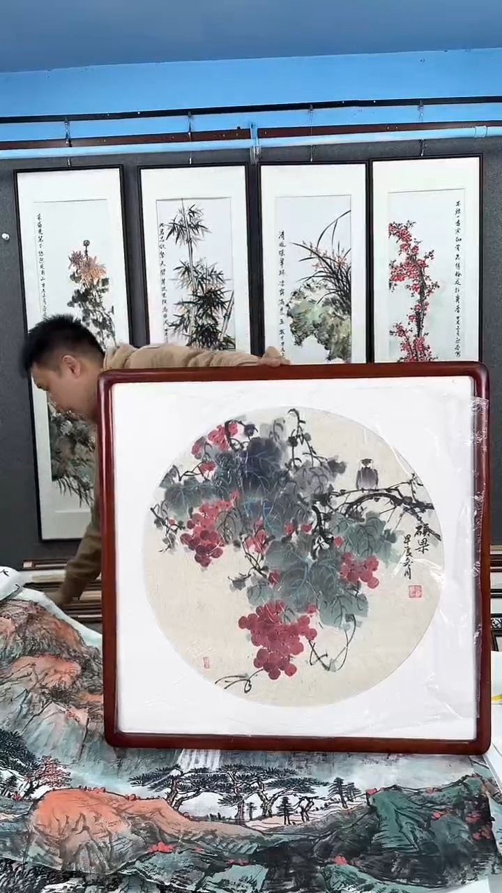 【闪购商品】国画实木装裱   葡萄 60*60