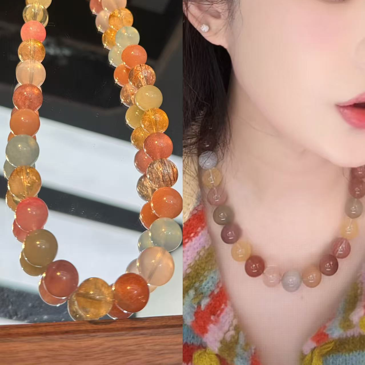 韦雪同款天然水晶项链女金草莓粉水晶黄水晶草莓晶多宝项链饰品