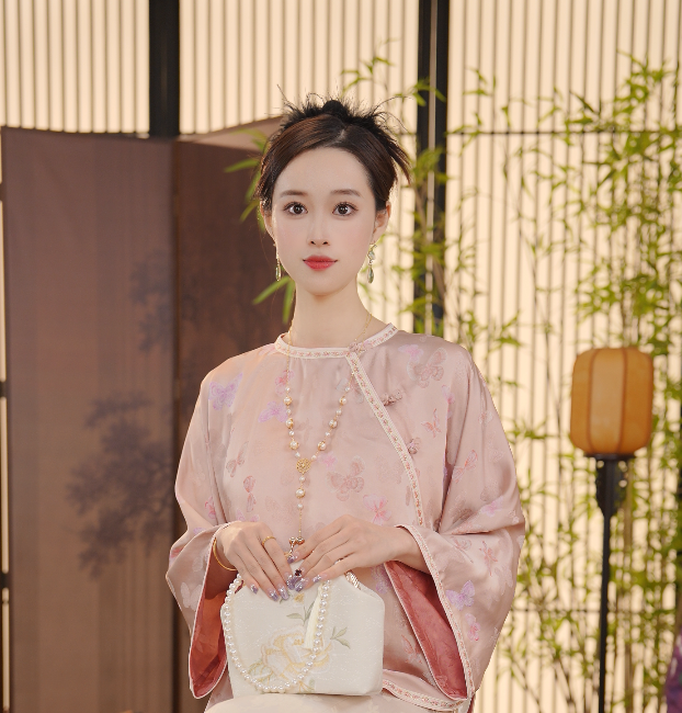 CJ（粉蝶）粉色改良中式旗袍春夏季女装宽松上衣 FS24122811