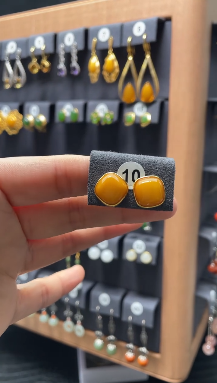 【闪购商品】蜜蜡耳饰银S925镶嵌0010