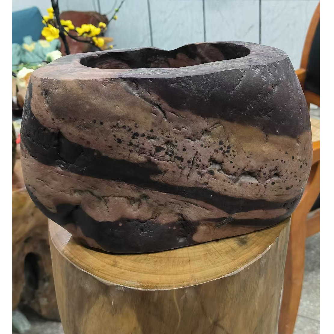 天然石头花盆可作水培树桩老桩盆艺术原石盆