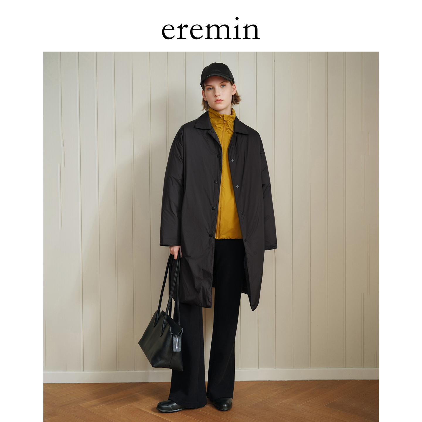 DE Mincollection翻领长羽绒/白鸭绒轻量廓形风衣款羽绒服59221