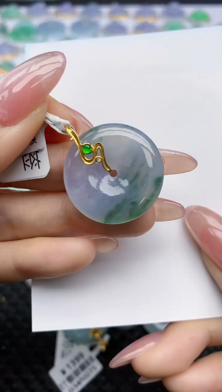 【闪购商品】翡翠挂件18K金镶嵌天然翡翠A货