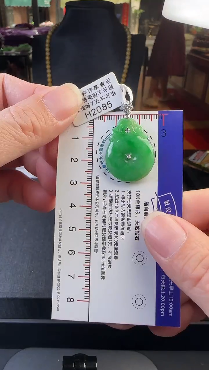 翡翠18K金镶嵌颈饰H2085辣绿平安扣
