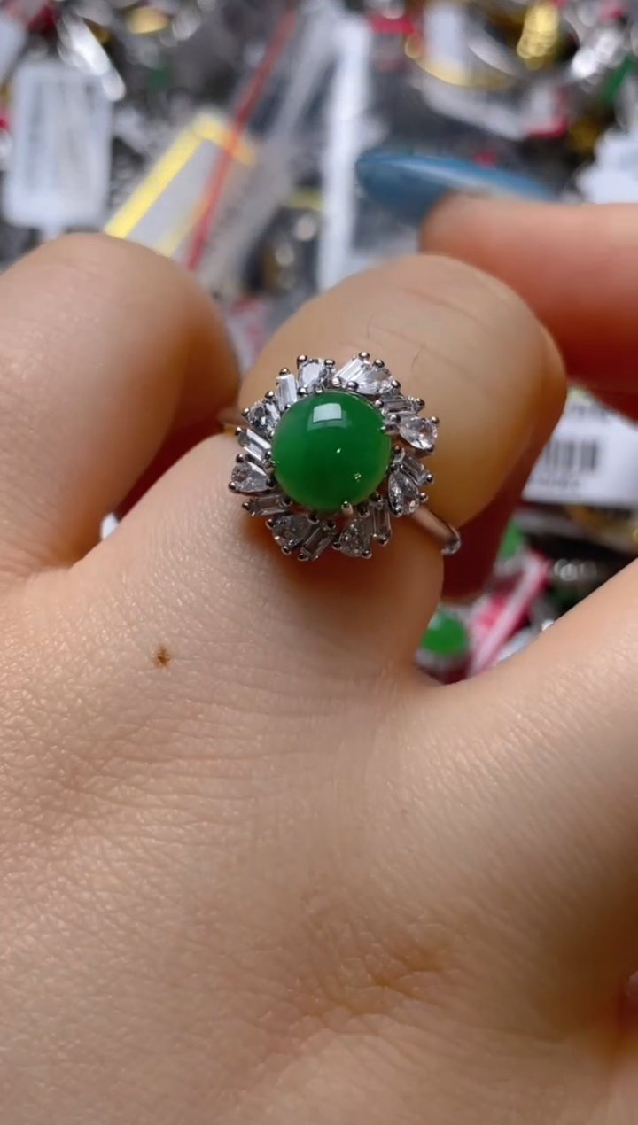 银S925镶嵌戒指翡翠百内无证书