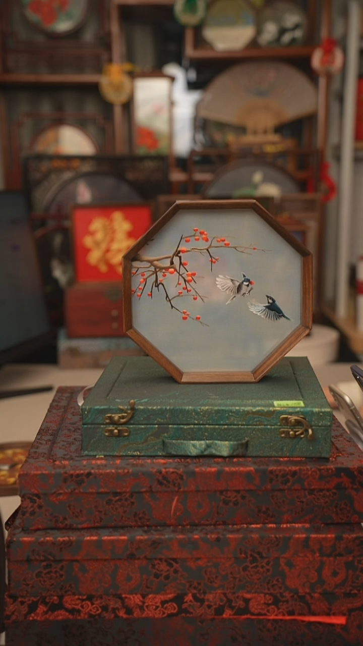 扇子摆件摆台双面绣花