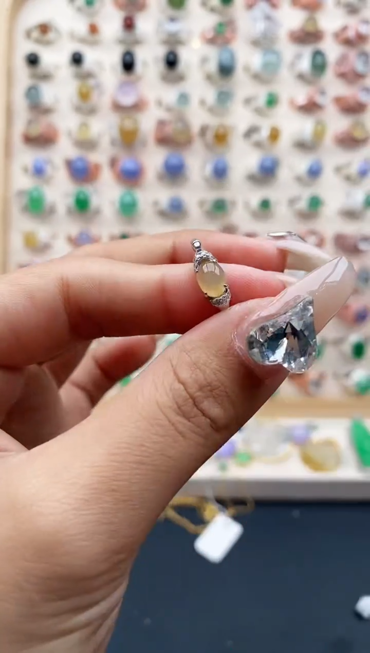 【闪购商品】翡翠戒指银S925镶嵌缅甸天然A货翡翠333   2+2