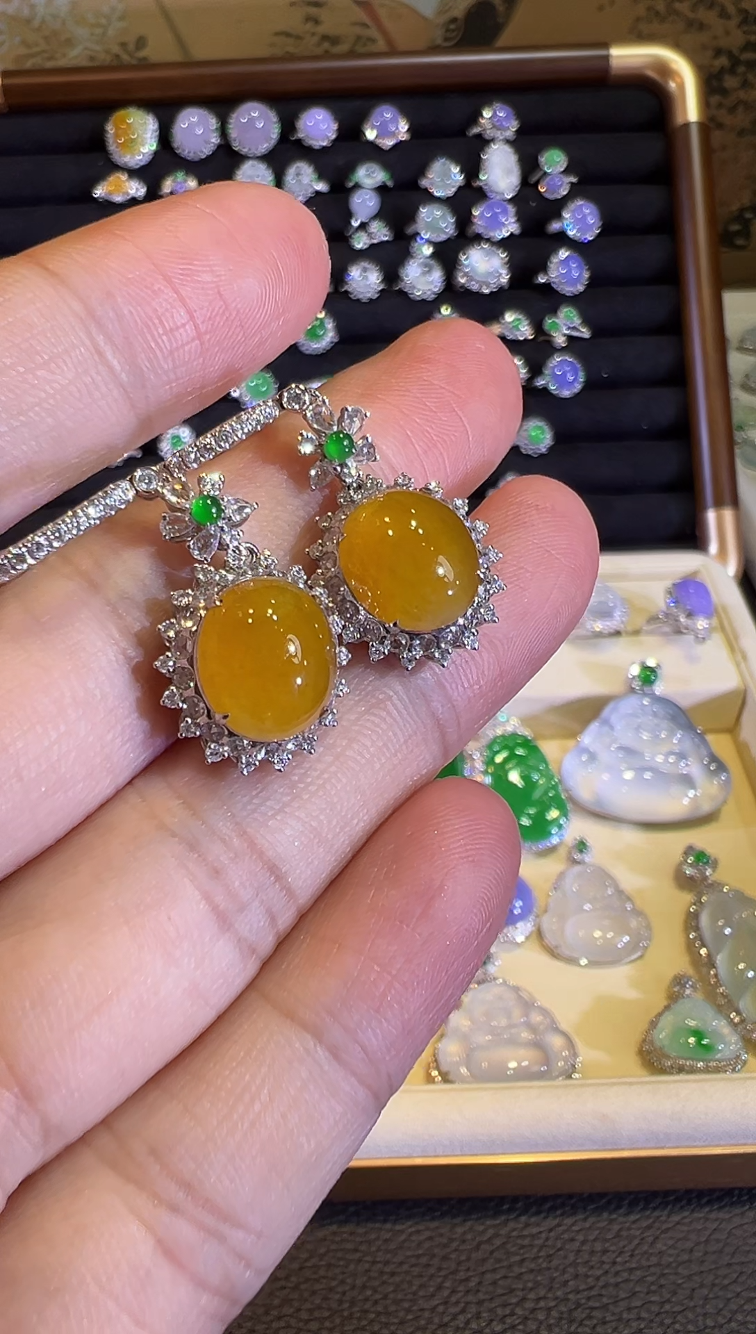 【闪购商品】翡翠耳饰18K金镶嵌冰糖黄蛋面耳坠