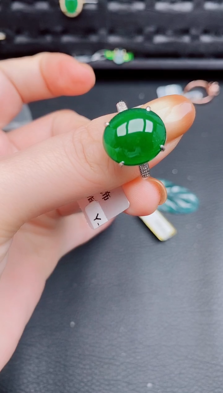 【闪购商品】翡翠戒指银S925镶嵌天然a货翡翠483