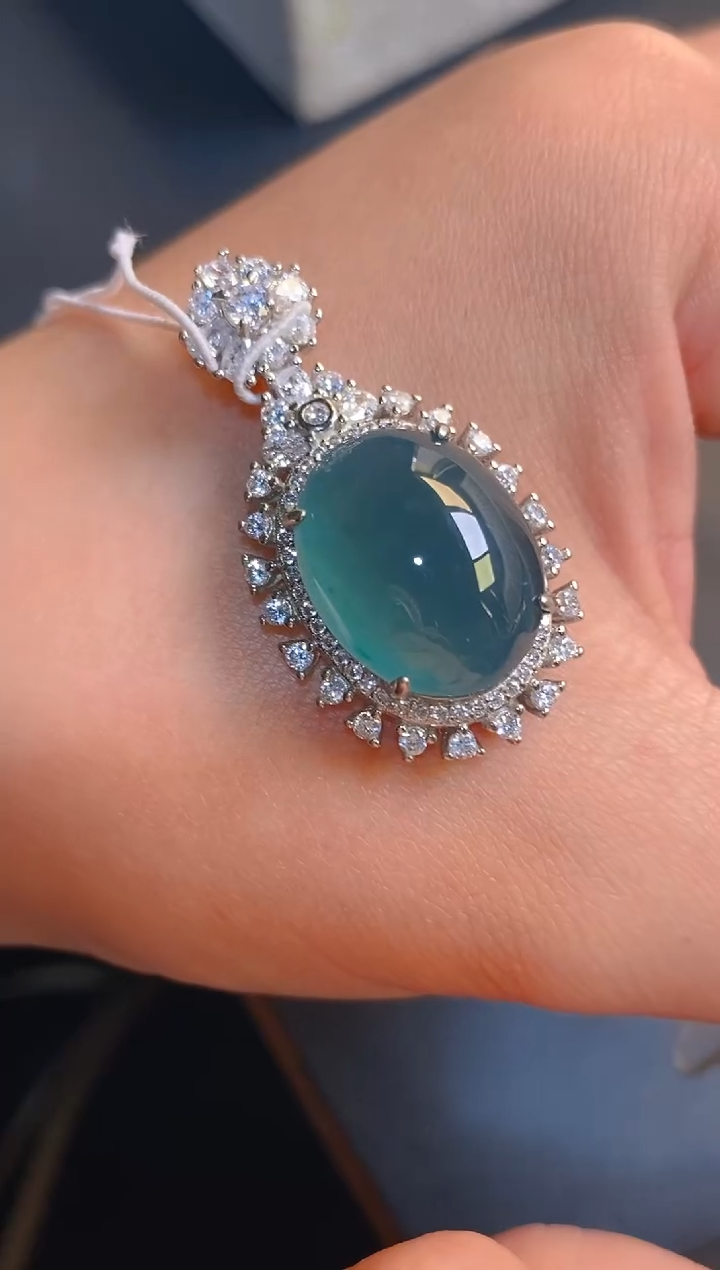 【闪购商品】翡翠耳饰银S925镶嵌天然A货翡翠1