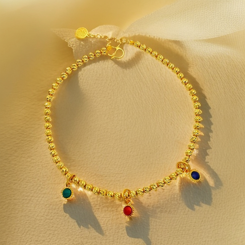 【梦金园】亿纯足金99999黄金古法精美蹦迪珠珐琅手链