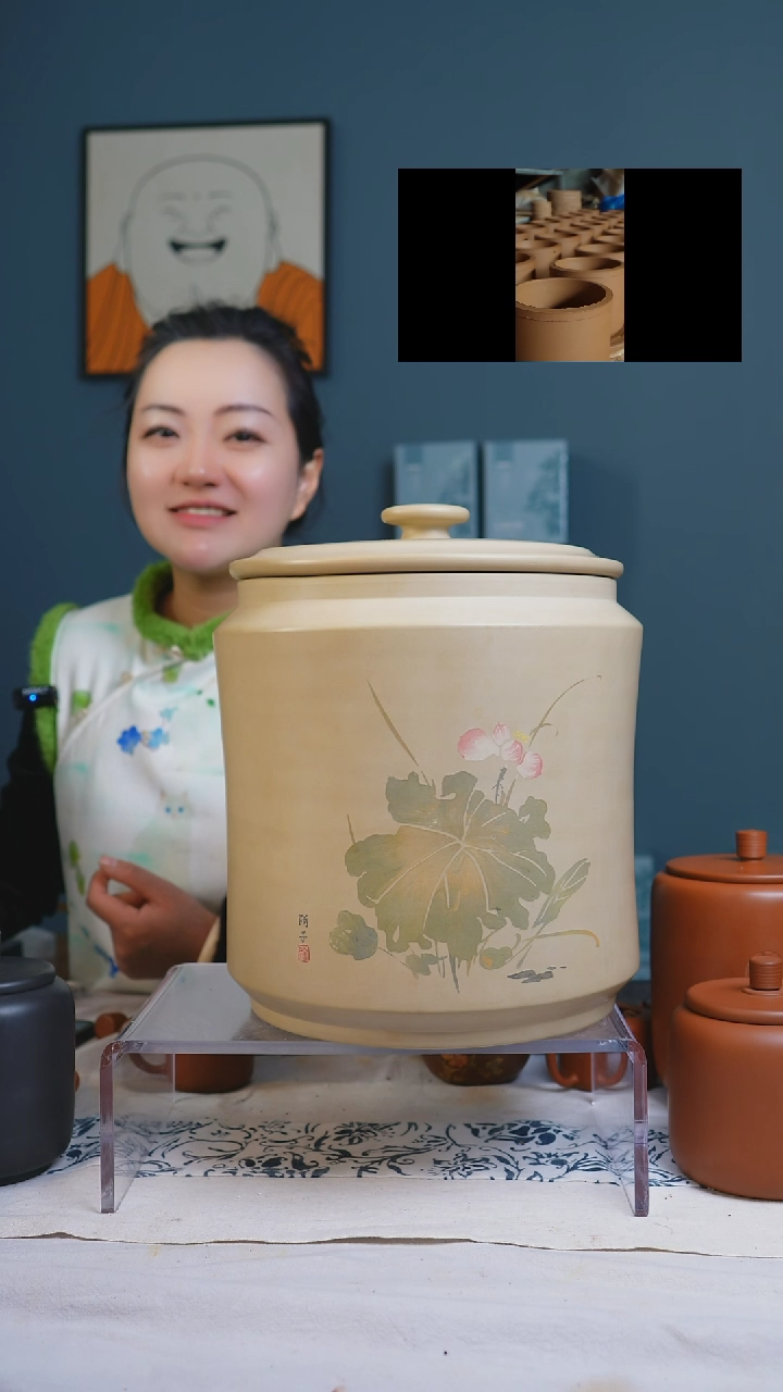 【闪购商品】建水紫陶全手工白泥罐阴刻阳填（微瑕）7-9饼