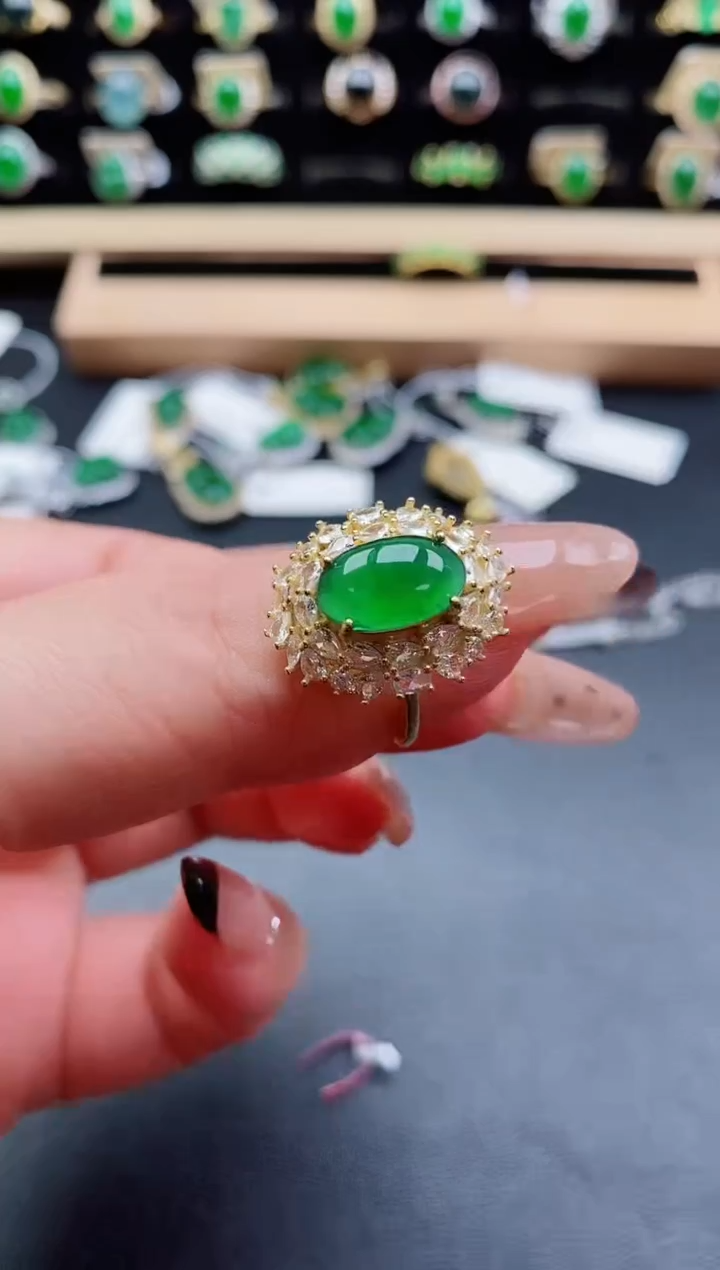 银S925镶嵌戒指翡翠1