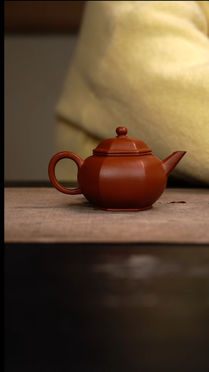 【闪购商品】紫砂茶壶六方水平壶朱红泥125cc