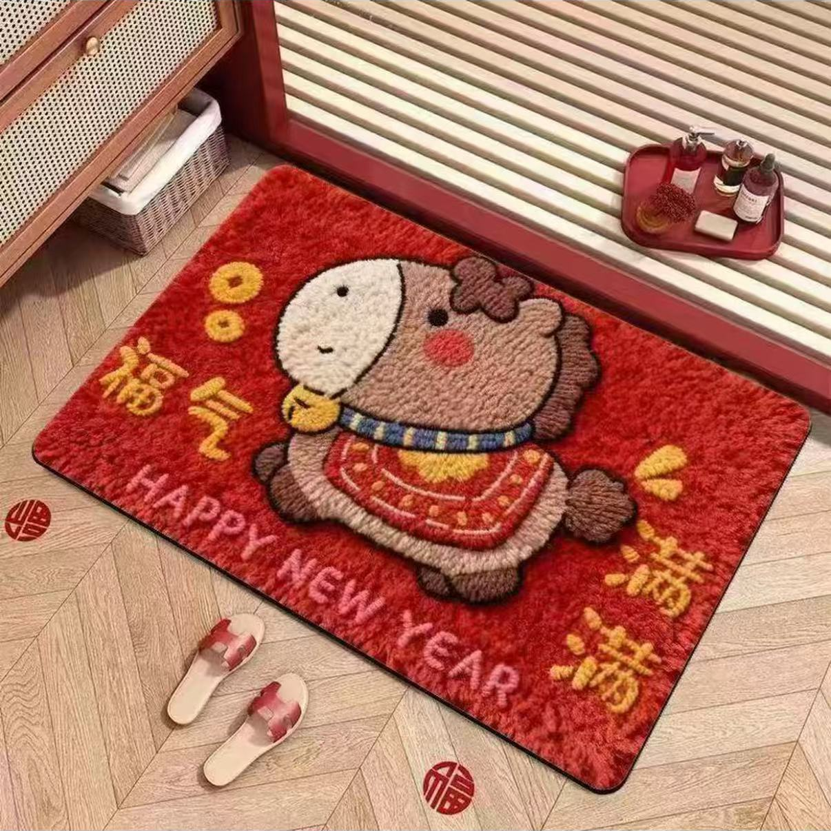 【50*80cm】卡通地垫福气满满小马吸水耐磨卫生间防滑耐脏入户门垫