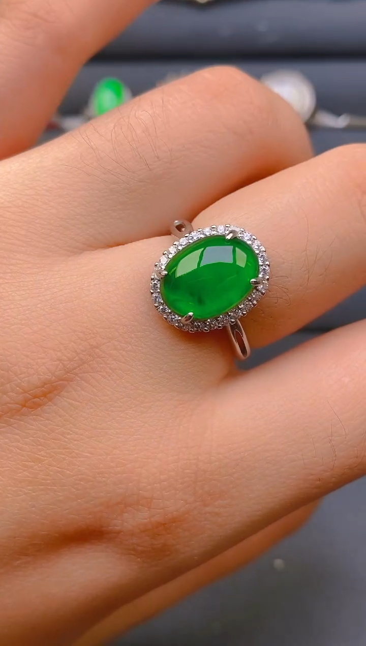 【闪购商品】翡翠戒指银S925镶嵌天然A货翡翠1