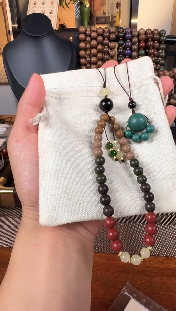 泥塑五方真气香8mm手机挂＋大青龙猫爪