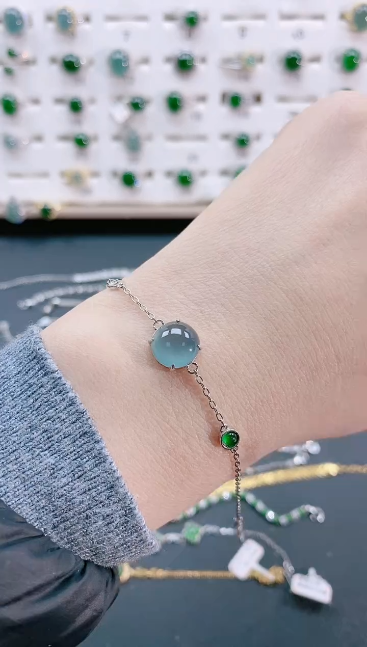 【闪购商品】翡翠手链银S925镶嵌天然翡翠