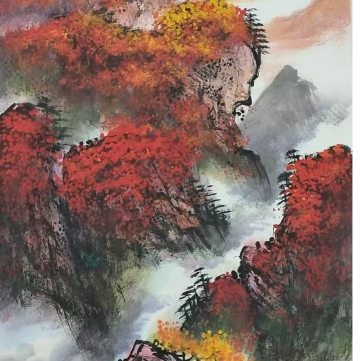 国画四尺三开-霞染