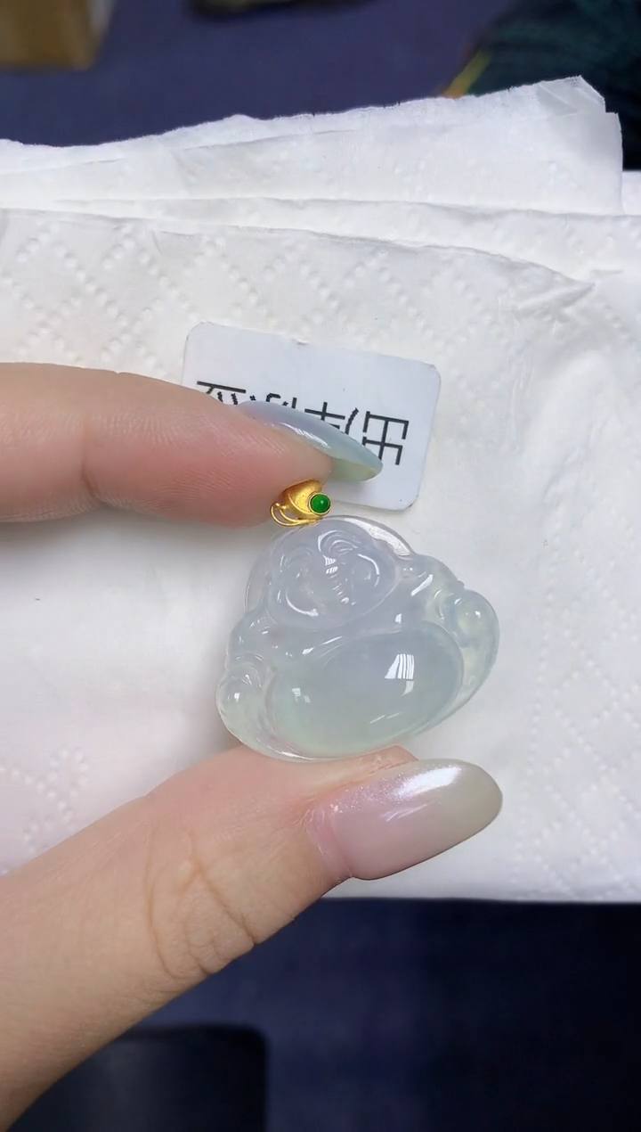 翡翠18K金镶嵌颈饰天然缅甸翡翠A货