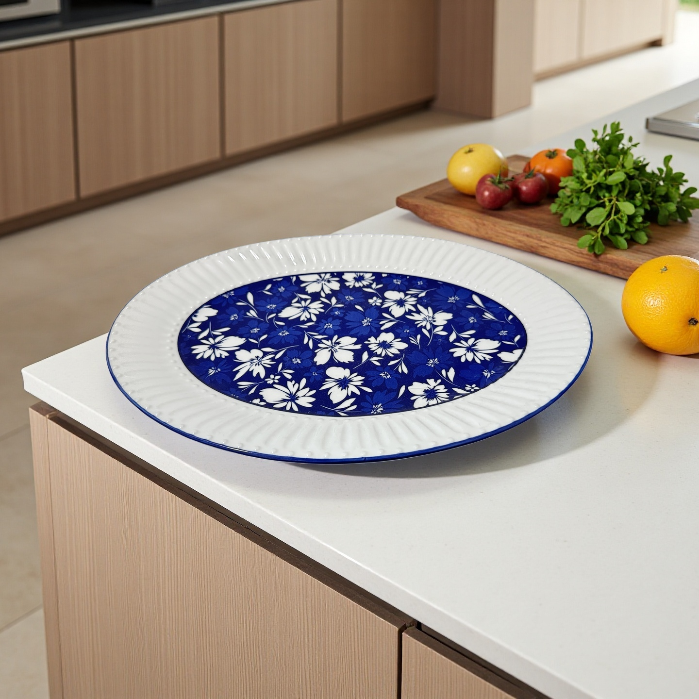 兰花浮雕陶瓷釉下彩16.5英寸椭圆大鱼盘（一个装）