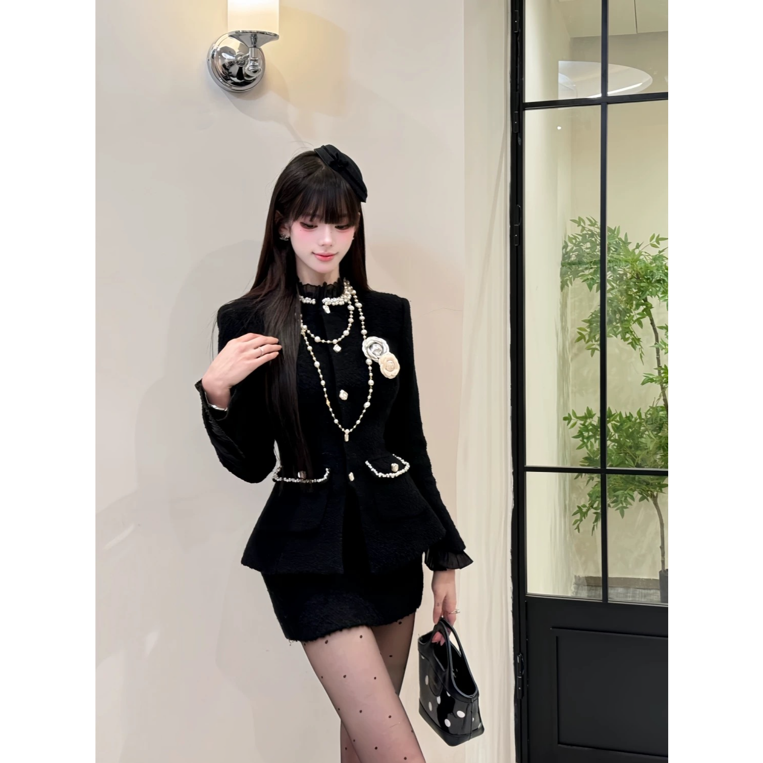 千金小香风毛呢收腰外套秋冬新款高腰显瘦半身裙套装A812037