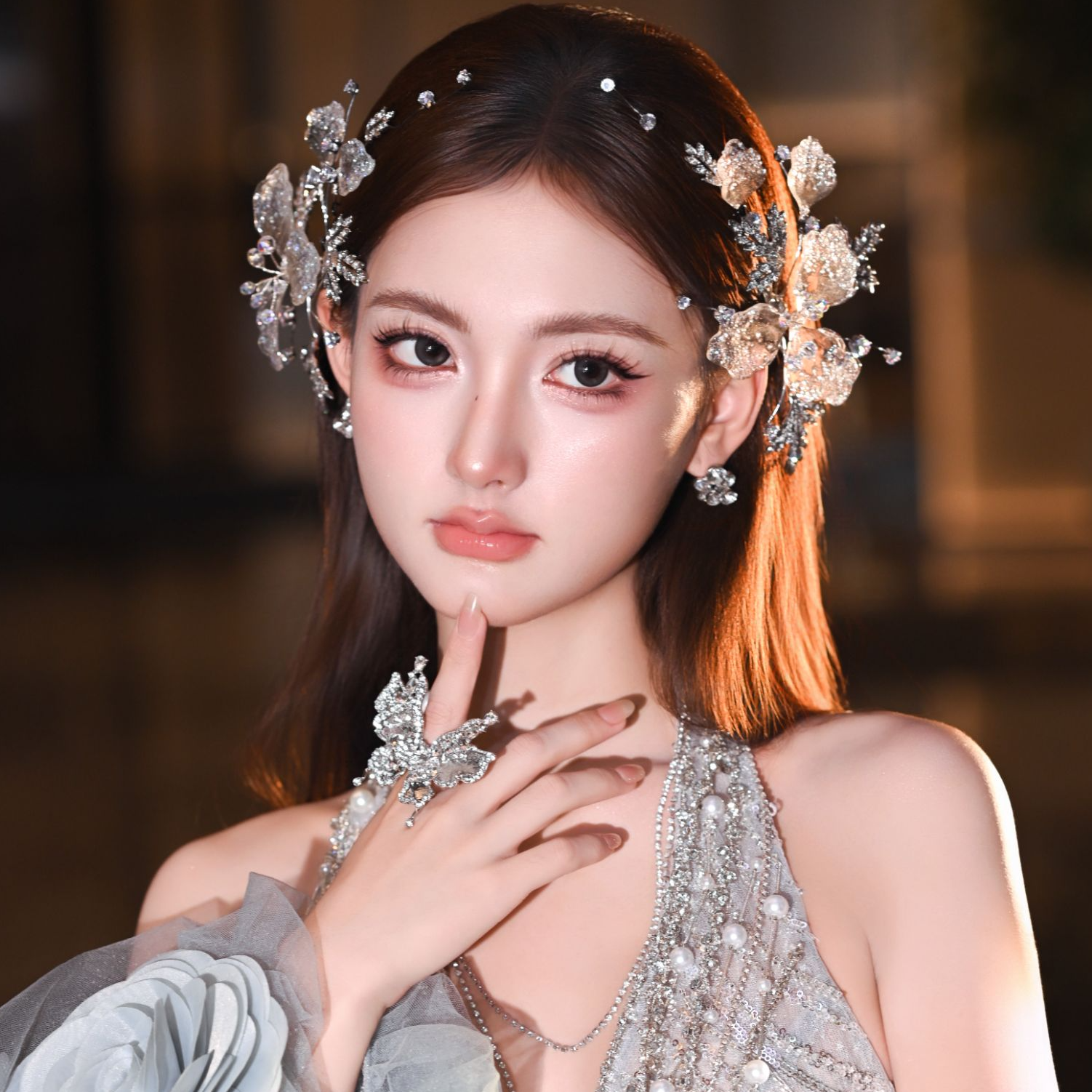 铜合金树脂婚庆饰品 01054边夹头饰凝胶百搭饰品礼服配饰