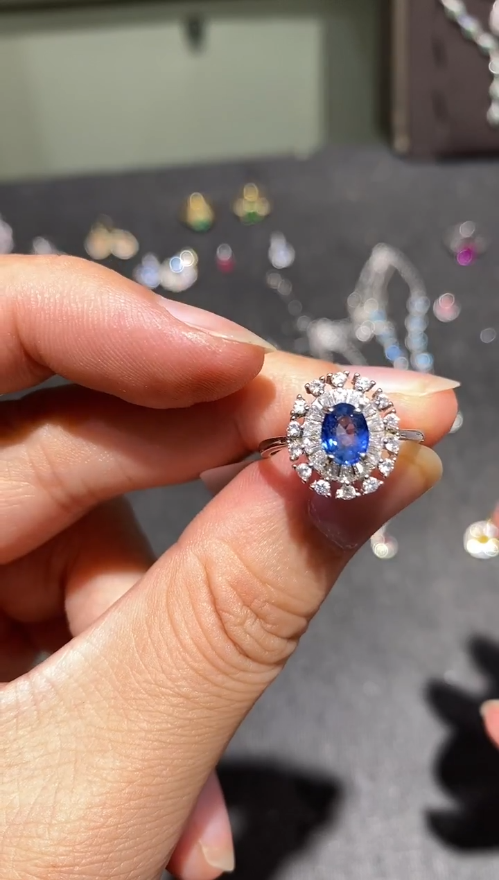 戒指蓝宝石银S925镶嵌戒指