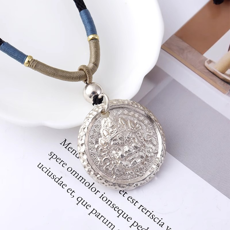 【清货款】新中式黄财神吊坠国风吉言圆牌复古编绳项链