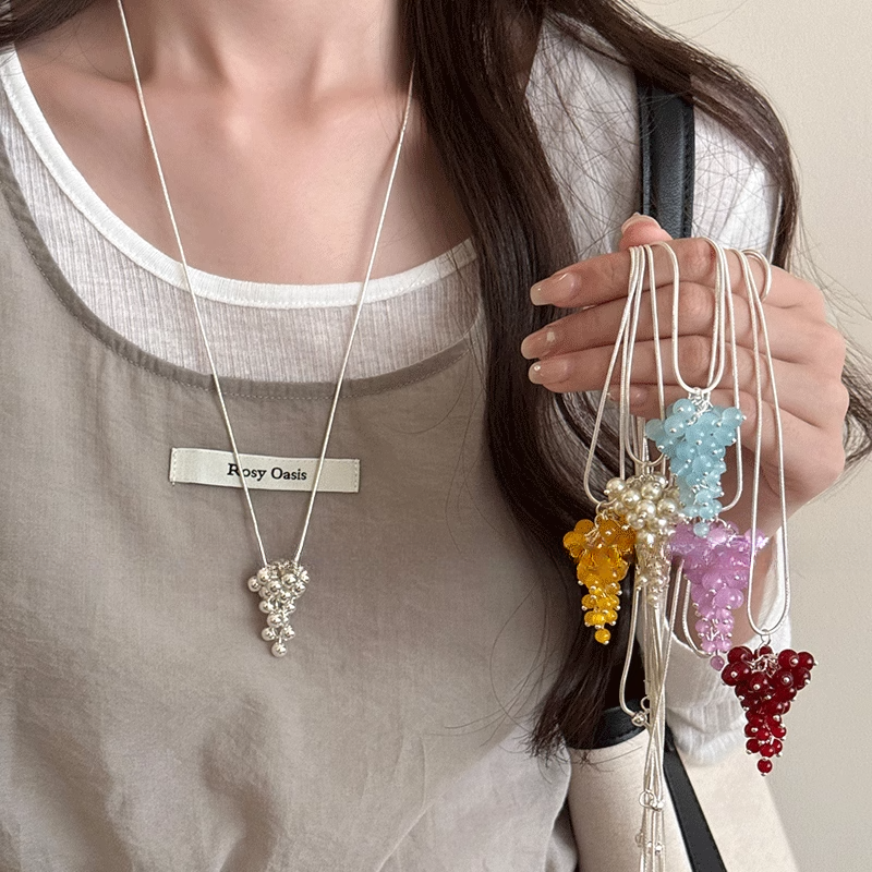 铜仿珍珠项链 韩系葡萄串珠吊坠项链女时尚高级感百搭锁骨链配饰