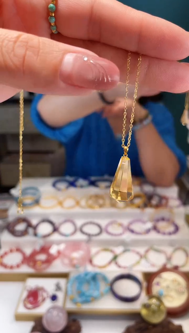 颈饰18K金镶嵌黄晶黄水晶吊坠加18K扣头