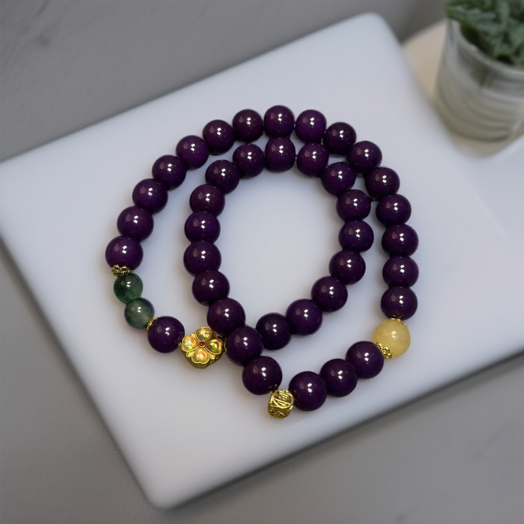 JG0054-紫色菩提9mm➕四叶草配饰精品手串