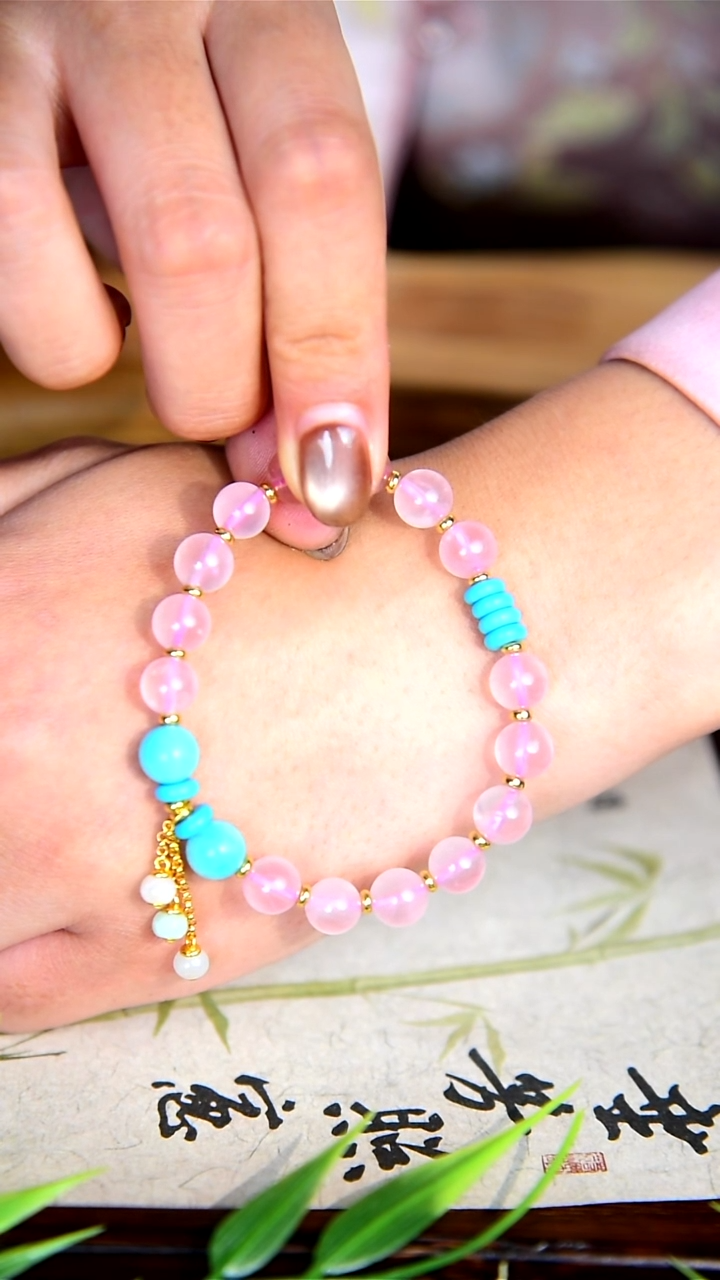 银S925镶嵌绿松石手链GLS 粉水绿松手链