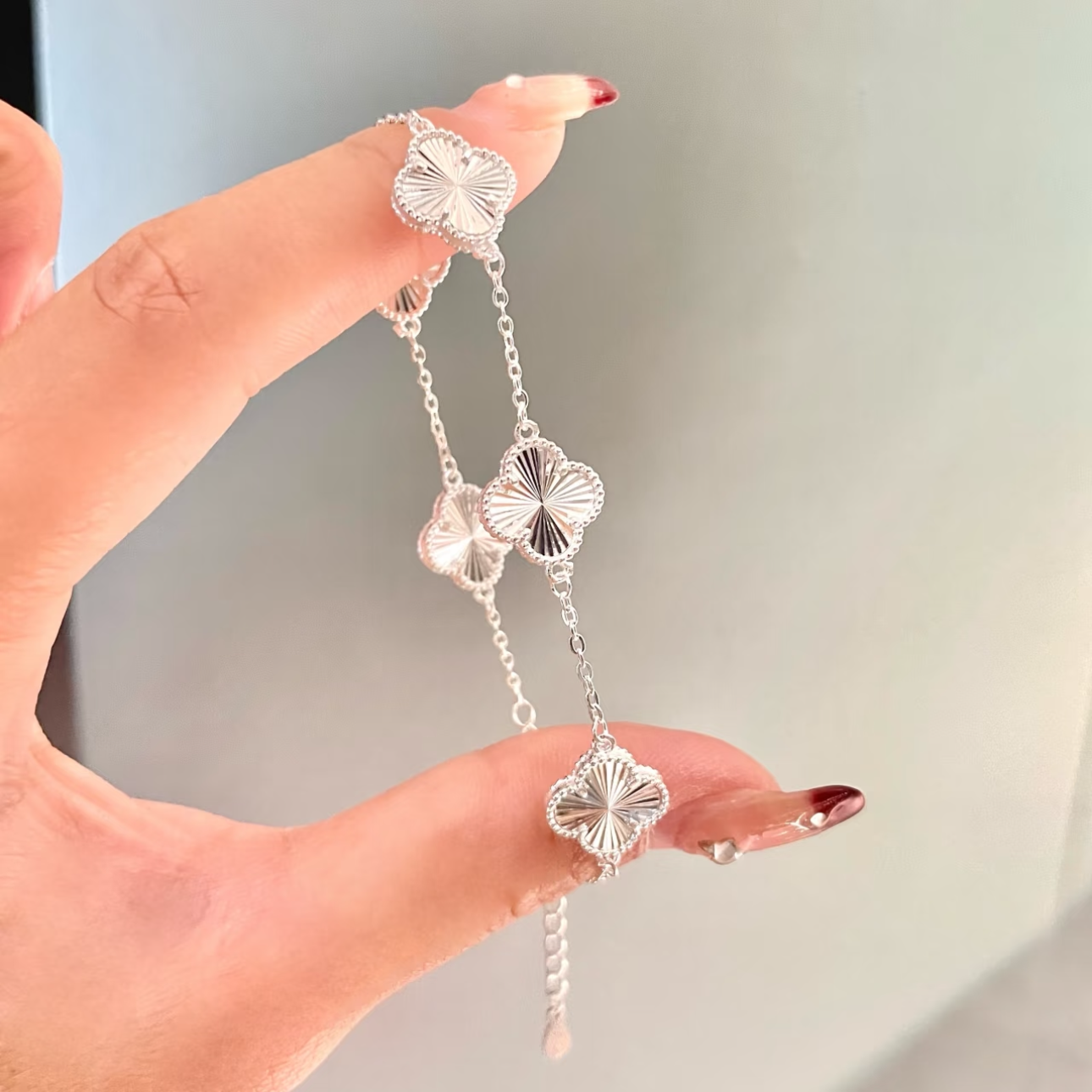 通体  999足银同款 H220镭射四叶草双面手链