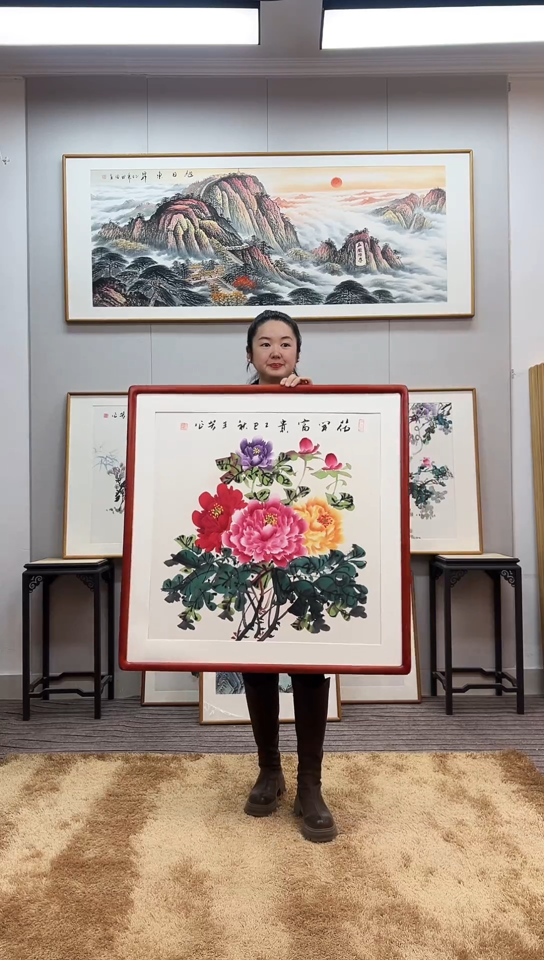 国画手绘牡丹83*83尺寸