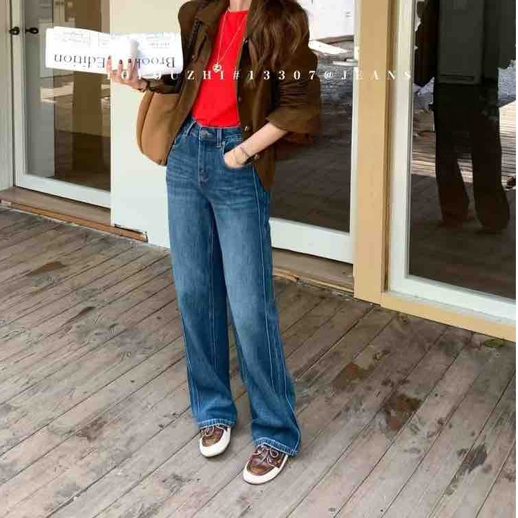 无运险【JIAXUPANG】直筒微喇牛仔裤