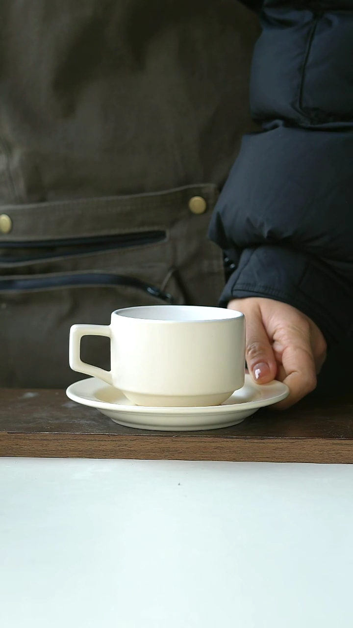 【闪购商品】陶瓷莫兰迪奶黄咖啡杯碟套装@4-2@