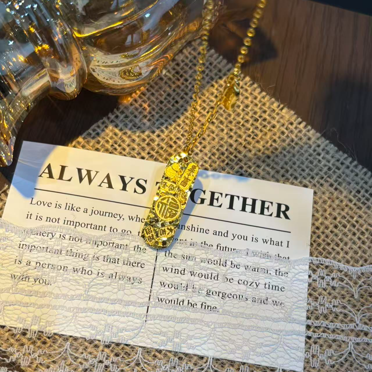 铜合金项链 DAJIEJIE大姐姐 碎冰冰发财福牌项链