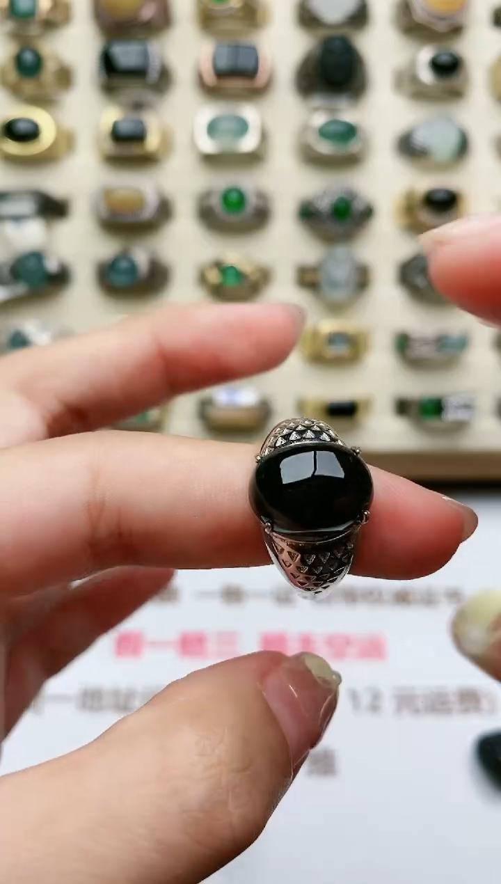 翡翠戒指银S925镶嵌天然翡翠男戒