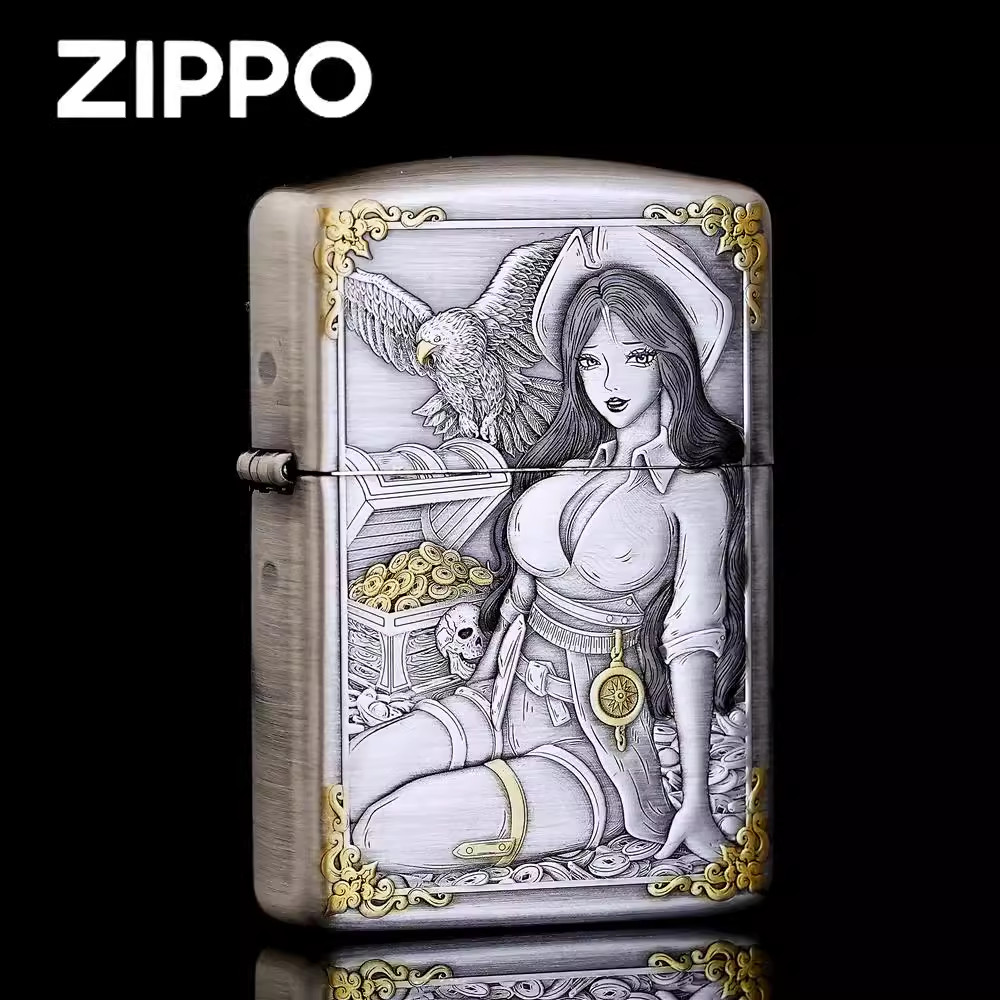 【老李鉴定】ZIPPO打火机宝藏女孩YH盔甲熏银鎏金宝藏女孩DYJ1