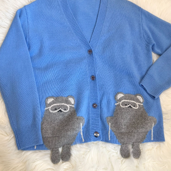 青羽姐新春限定VT家小兔子粉色纯羊绒针织开衫