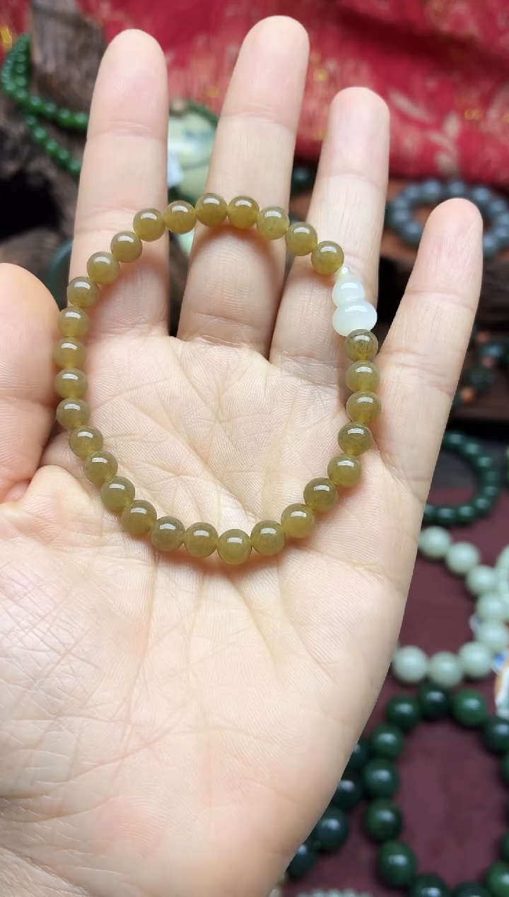 未镶嵌手链和田玉6mm黄金塘