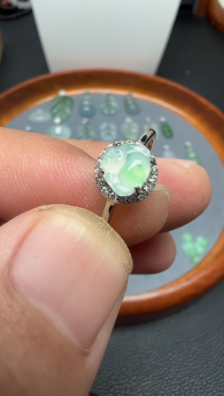 银S925镶嵌戒指翡翠（12号链接）纯天然A货缅甸翡翠 佛公